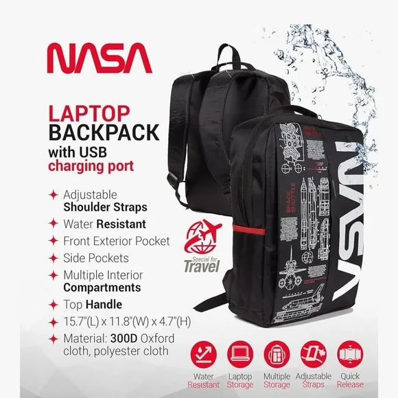 VSVN Space Shuttle Design Backpack - Black and White - Picture 2 of 4